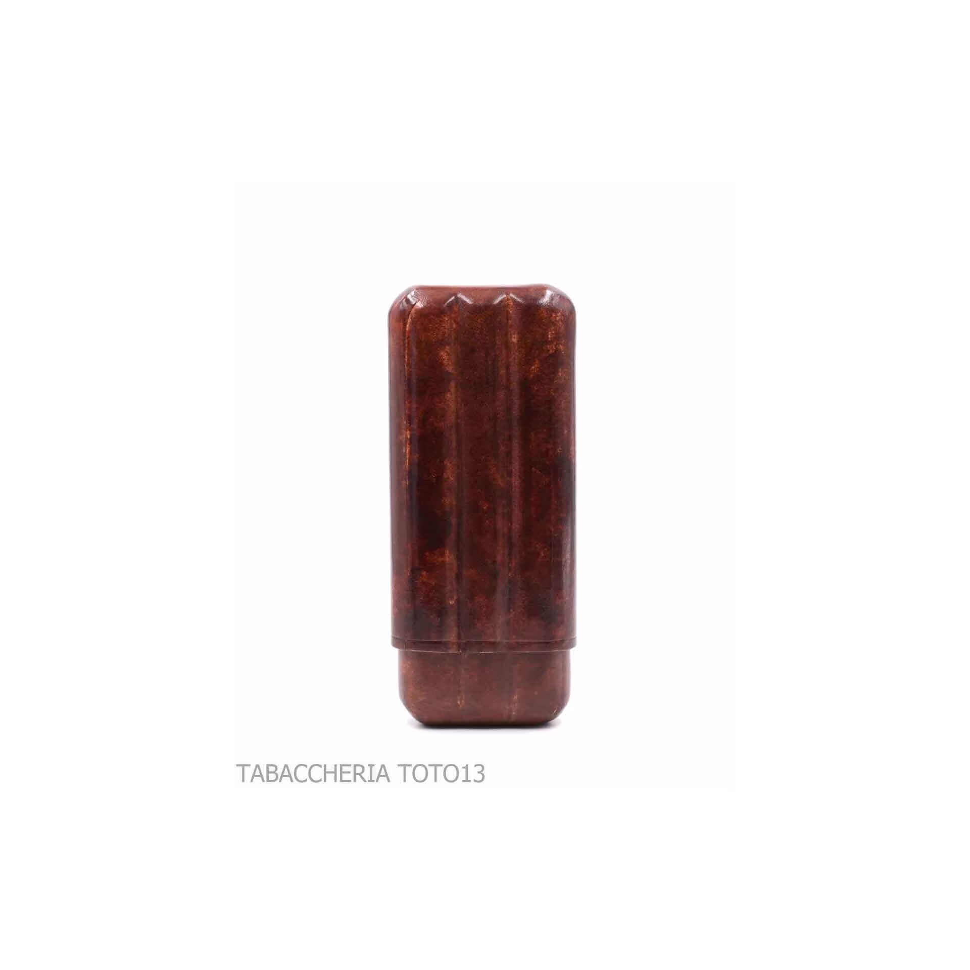 Shaped cigar holder 3 places double crown, in dark briar colored Florentine leather - Poket Case for Cigar - Florentine leath