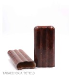 Shaped cigar holder 3 places double crown, in dark briar colored Florentine leather - Poket Case for Cigar - Florentine leath