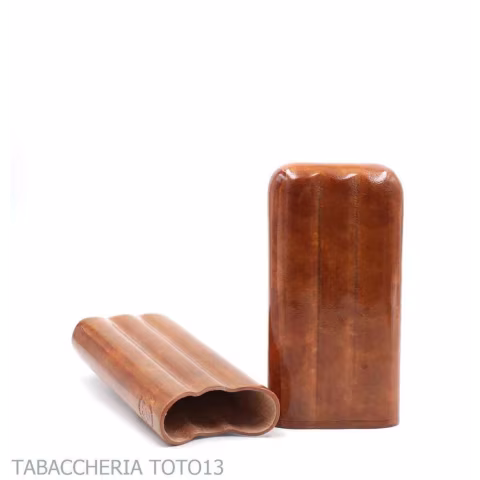 Porte-cigares profilé, double couronne, 3 places, en cuir cognac couleur cognac - étui à cigares - Cuir florentin