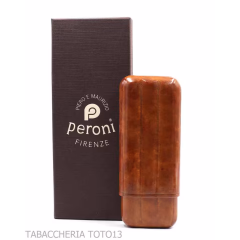 Porte-cigares profilé, double couronne, 3 places, en cuir cognac couleur cognac - étui à cigares - Cuir florentin
