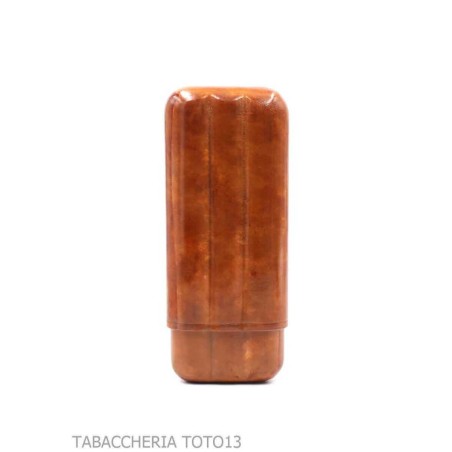 Konturierter Zigarrenhalter 3-stellig mit doppelter Krone aus florentinischem Cognac-Leder in Briar-Farbe - Taschen-Zigarrene