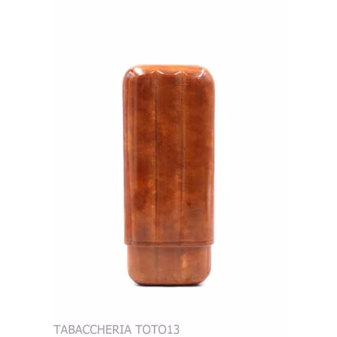 Porte-cigares profilé, double couronne, 3 places, en cuir cognac couleur cognac - étui à cigares - Cuir florentin
