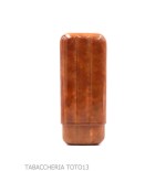 Contoured cigar holder 3 places double crown, in Florentine briar-colored cognac leather - Poket Case for Cigar - Florentine 