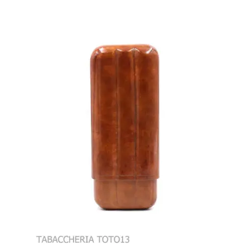 Porte-cigares profilé, double couronne, 3 places, en cuir cognac couleur cognac - étui à cigares - Cuir florentin