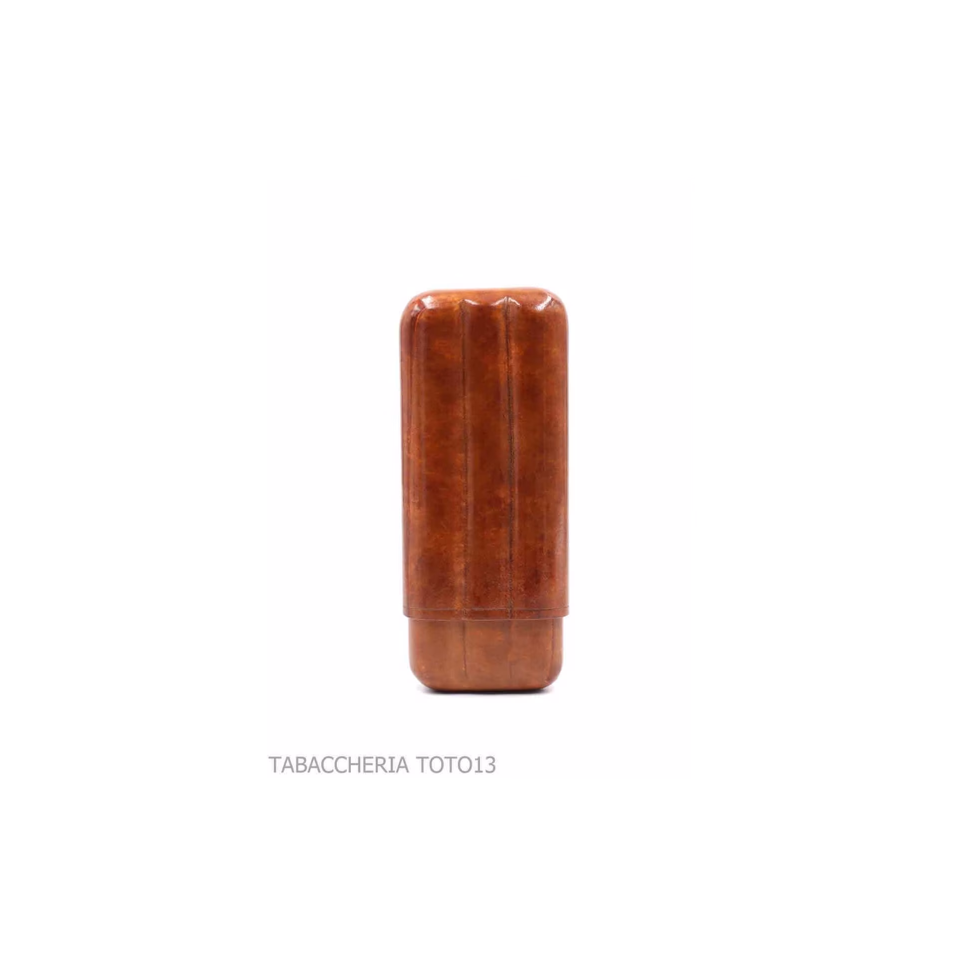 Porte-cigares profilé, double couronne, 3 places, en cuir cognac couleur cognac - étui à cigares - Cuir florentin