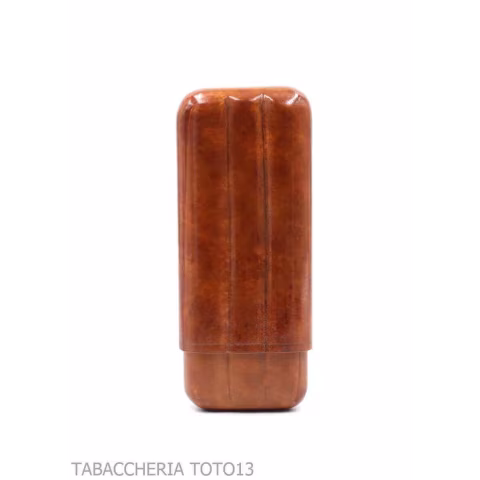 Porte-cigares profilé, double couronne, 3 places, en cuir cognac couleur cognac - étui à cigares - Cuir florentin