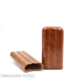 Contoured cigar holder 3 places double crown, in Florentine briar-colored cognac leather - Poket Case for Cigar - Florentine 