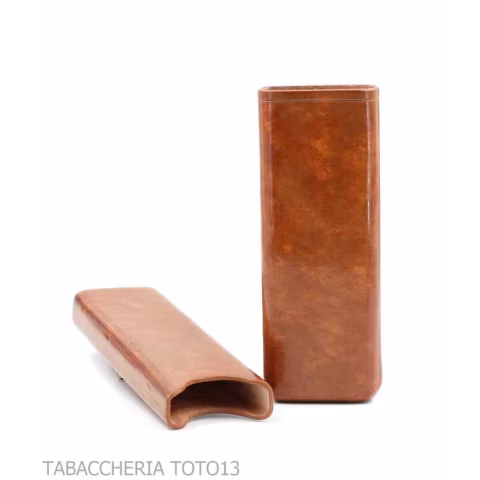 Poche à cigares lisse en cuir couleur cognac à la florentine - Etuis de poche pour Toscano long - Cuir florentin