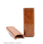 Poche à cigares lisse en cuir couleur cognac à la florentine - Etuis de poche pour Toscano long - Cuir florentin