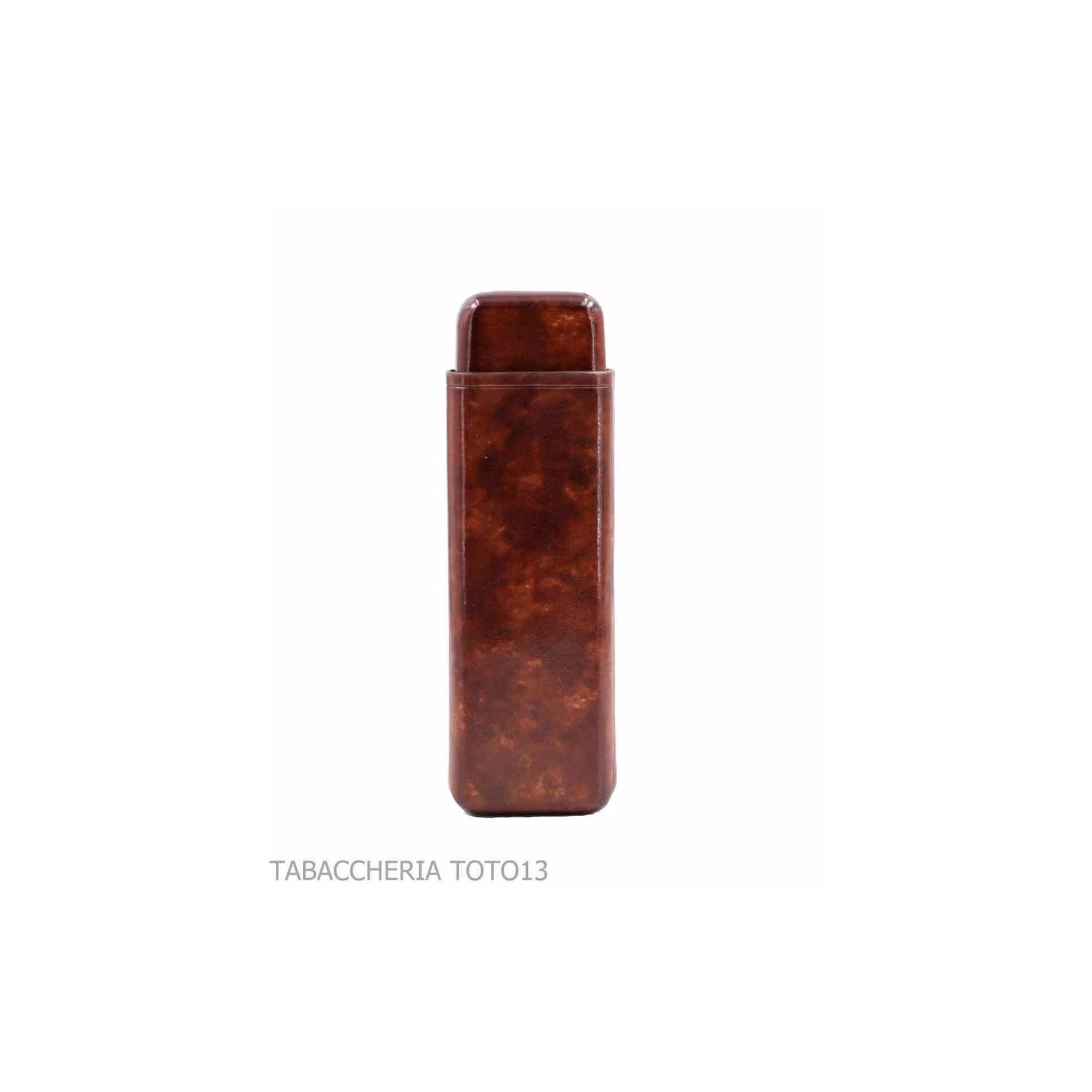 Smooth cigars pocket in dark briar colored Florentine leather - Pocket cases for long Toscano