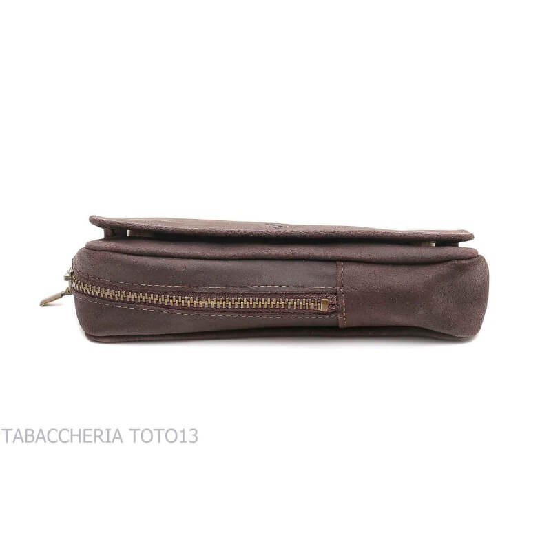 Borsa Savinelli in pelle scamosciata marrone per pipa e tabacco - Savinelli