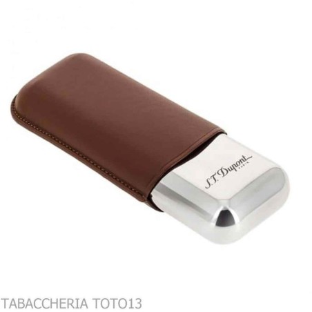 Etui à cigares St. Dupont en métal et cuir marron 2 cigares - étui à cigares - Métal