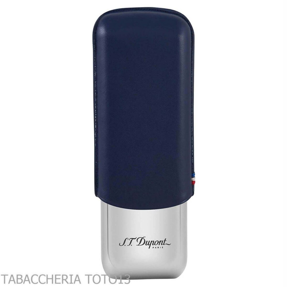 Estuche de cigarros St. Dupont en metal y cuero azul 2 lugares - Cajas de cigarros de bolsillo