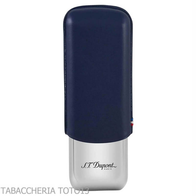 St. Dupont cigar case in metal and blue leather 2 places - S.t. Dupont St. Dupont cigar case in metal and blue leather 2 places - S.t. Dupont