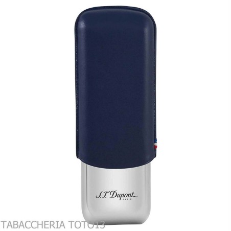 Estuche de cigarros St. Dupont en metal y cuero azul 2 lugares - Cajas de cigarros de bolsillo
