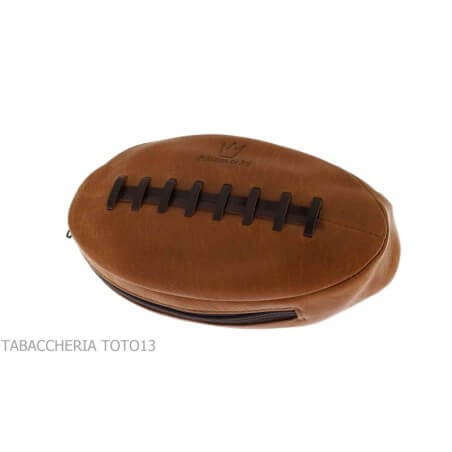 Pipe bag in vintage natural leather in the shape of an american football ball Fiamma di Re di Andrea Pascucci Bags for pipes