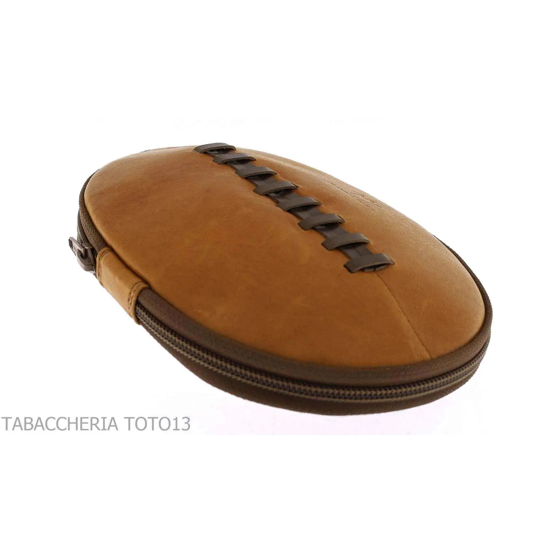 2-Sitzer-Tasche für Pfeifen aus Vintage-Naturleder in Form eines American Football-Balls - Zubehör für Tabakpfeifen 2-Sitzer-Tasche für Pfeifen aus Vintage-Naturleder in Form eines American Football-Balls - Zubehör für Tabakpfeifen