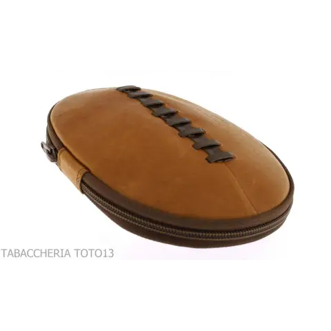 2-Sitzer-Tasche für Pfeifen aus Vintage-Naturleder in Form eines American Football-Balls - Zubehör für Tabakpfeifen