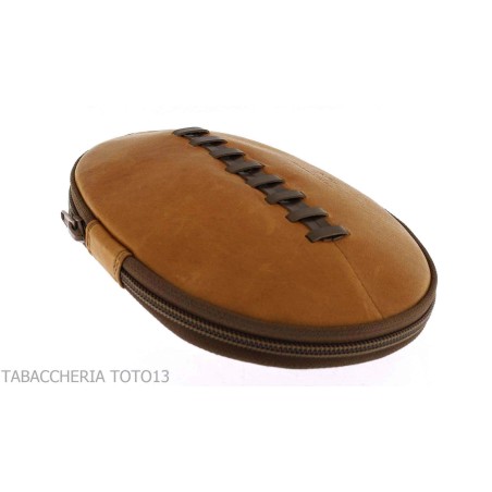Sac 2 places pour pipes en cuir naturel vintage en forme de ballon de football américain - Accessoires pour pipes