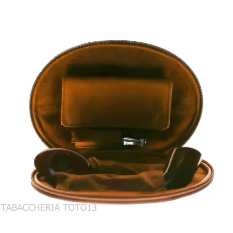 2-Sitzer-Tasche für Pfeifen aus Vintage-Naturleder in Form eines American Football-Balls - Zubehör für Tabakpfeifen