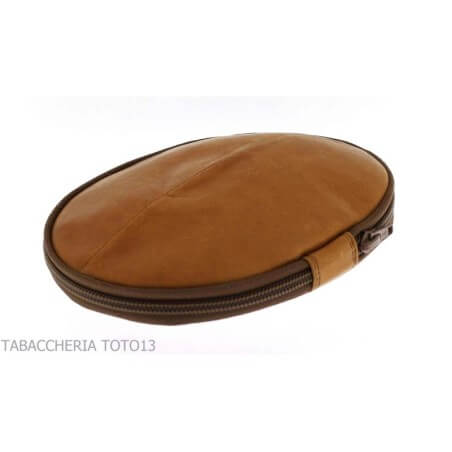 2-seater bag for pipes in vintage natural leather in the shape of an American football ball
