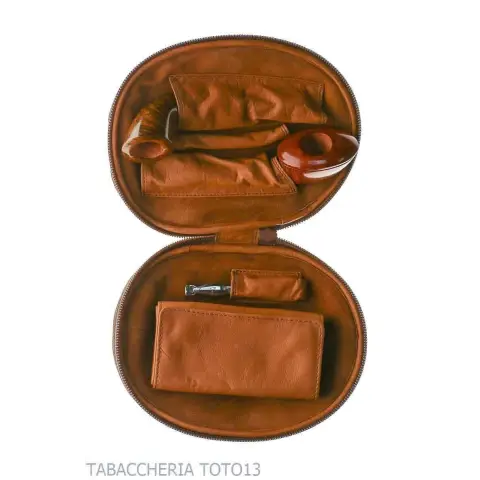 2-Sitzer-Tasche für Pfeifen aus Vintage-Naturleder in Form eines American Football-Balls - Zubehör für Tabakpfeifen