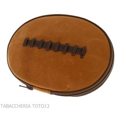 2-seater bag for pipes in vintage natural leather in the shape of an American football ball