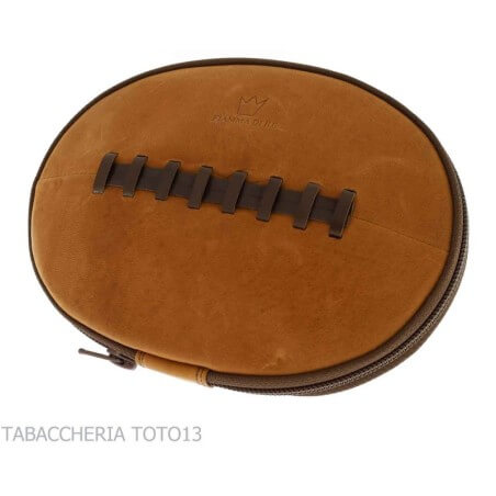 2-Sitzer-Tasche für Pfeifen aus Vintage-Naturleder in Form eines American Football-Balls