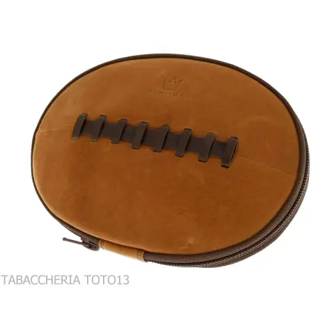 2-Sitzer-Tasche für Pfeifen aus Vintage-Naturleder in Form eines American Football-Balls - Zubehör für Tabakpfeifen