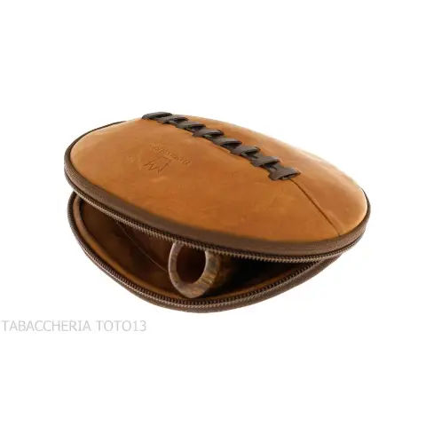 2-Sitzer-Tasche für Pfeifen aus Vintage-Naturleder in Form eines American Football-Balls - Zubehör für Tabakpfeifen