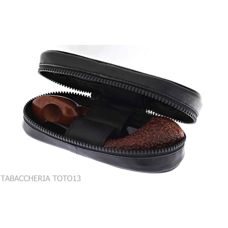 Baúl pequeño de cuero Peterson para dos pipas y tabaco - Bolsas para pipas de tabaco
