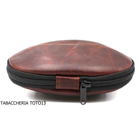 Bolso Fiamma di Re 2 lugares para pipas con forma de fútbol americano en cuero marrón vintage - Accesorios para pipas de taba