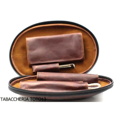 Bolso Fiamma di Re 2 lugares para pipas con forma de fútbol americano en cuero marrón vintage - Accesorios para pipas de taba