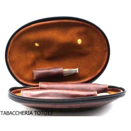 Bolso Fiamma di Re 2 lugares para pipas con forma de fútbol americano en cuero marrón vintage - Accesorios para pipas de taba