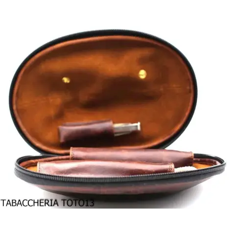 Bolso Fiamma di Re 2 lugares para pipas con forma de fútbol americano en cuero marrón vintage - Accesorios para pipas de taba