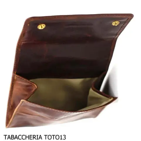 Fiamma di Re bag 2 places for pipes in the shape of american football in brown vintage leather - Accessories for tobacco pipe