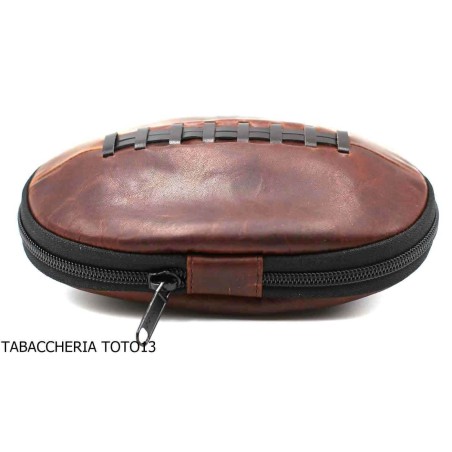 Bolso Fiamma di Re 2 lugares para pipas con forma de fútbol americano en cuero marrón vintage - Accesorios para pipas de taba