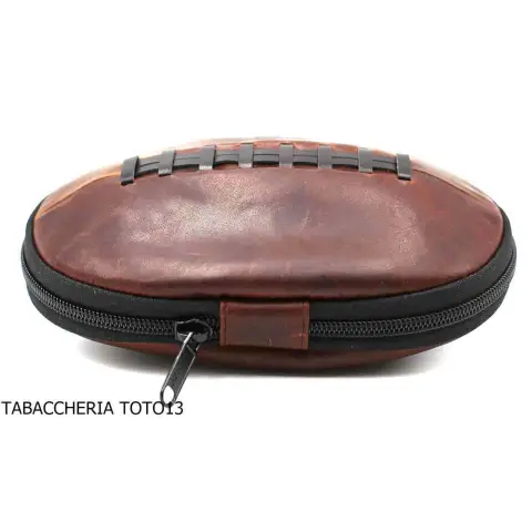 Bolso Fiamma di Re 2 lugares para pipas con forma de fútbol americano en cuero marrón vintage - Accesorios para pipas de taba