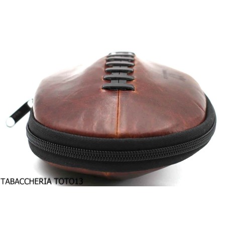 Bolso Fiamma di Re 2 lugares para pipas con forma de fútbol americano en cuero marrón vintage - Accesorios para pipas de taba