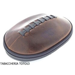 Fiamma di Re borsa 2 posti per pipe a forma di pallone american football in cuoio marrone vintageBorse per Pipe