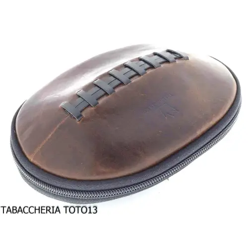 Fiamma di Re borsa 2 posti per pipe a forma di pallone american football in cuoio marrone vintage - Accessori Per Pipe