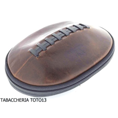 Bolso Fiamma di Re 2 lugares para pipas con forma de fútbol americano en cuero marrón vintage - Accesorios para pipas de taba