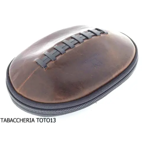 Fiamma di Re bag 2 places for pipes in the shape of american football in brown vintage leather - Accessories for tobacco pipe