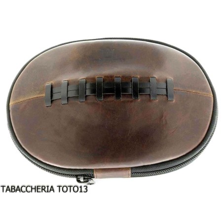 Bolso Fiamma di Re 2 lugares para pipas con forma de fútbol americano en cuero marrón vintage - Accesorios para pipas de taba