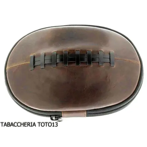 Fiamma di Re bag 2 places for pipes in the shape of american football in brown vintage leather - Accessories for tobacco pipe