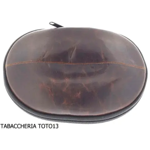 Fiamma di Re bag 2 places for pipes in the shape of american football in brown vintage leather - Accessories for tobacco pipe