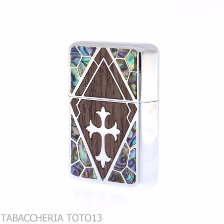 Z-plus cool nacre finish, wooden rhombus with central cross-Z-plus