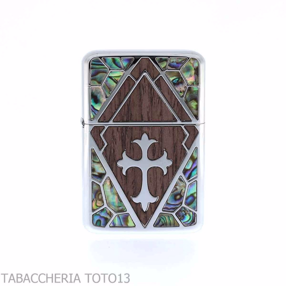 Z-plus cool nacre finish, wooden rhombus with central cross-Z-plus
