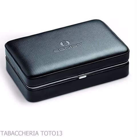 Cedar box covered in black leather for 5 cigars, equipped with cutter - Accessories Cigar