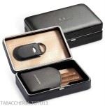Box in cedro rivestita in pelle nera per 5 sigari, dotato di cutter - Accessori Per Sigari